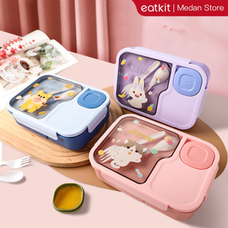 [Medan Ready Stock] Eatkit Kotak Makan Siang Anak 1450ml Lunch Box Microwaveable Dengan Kotak Saus 3 Sekat BPA Free