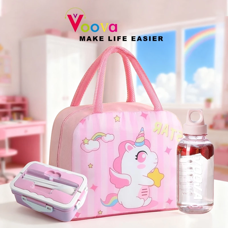 VOOVA Paket Bundling Ceria/Set Alat Bekal Sekolah dan Kantor/Kotak Makan/Tas Bekal/Botol Minum