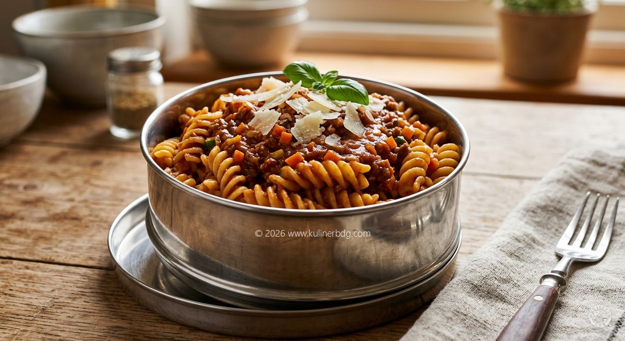 Resep Pasta Fusilli Bolognese Bekal - KulinerBDG